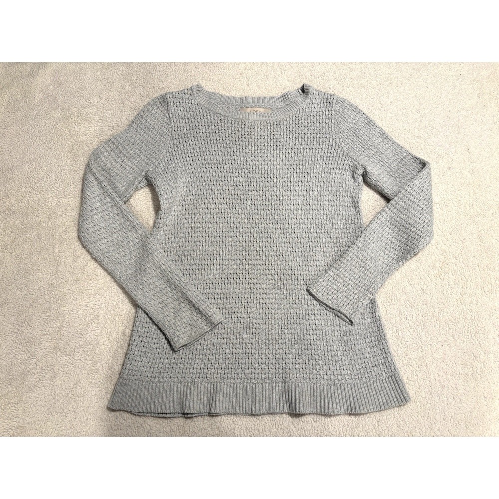 Loft Sweater Womens Light Gray Long Sleeve 100% Cotton‎ Sz XS